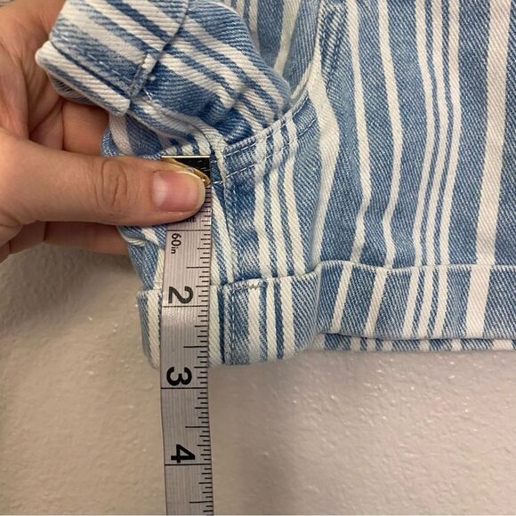 PacSun Denim pin Striped Mom Shorts Pacsun High Rise Cuffed Blue White cotton 29 - Picture 5 of 11